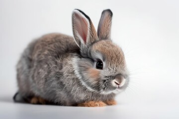 cute newborn bunny in gray against a white background. lovely young rabbit. Generative AI