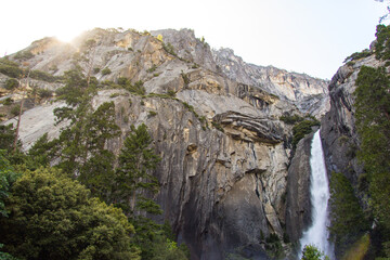 Views of half dome, yosemite falls, and others in  yosemite national park in California.