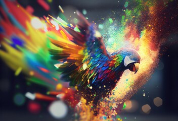 Parrot Rainbow Multi Color Explosion In Chic Style Generative AI