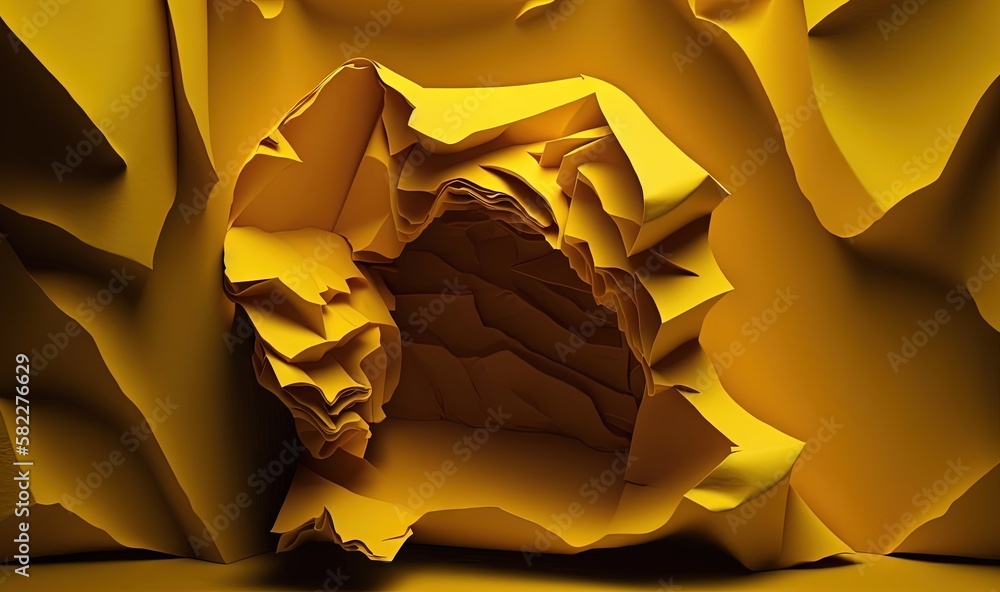 Poster a yellow background with a hole in the middle of the image and a yellow background with a hole in th