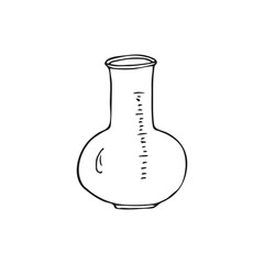 Hand drawn chemical experiment beaker flask, isolated on white background, vecrtor illustration