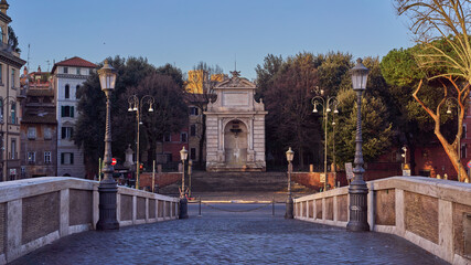 Piazza Trilussa from Ponte Sisto, early morning, Rome, Italy
