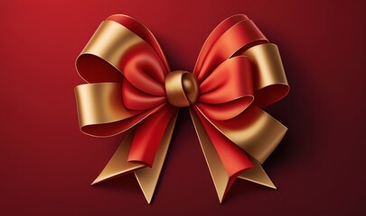  a red and gold bow on a red background with a gold bow on the side of the bow is a shiny gold ribbon with a bow on the side of the bow.  generative ai