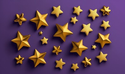 a group of gold stars on a purple background with space for text or a logo to be placed in the center of the image ornament of the stars.  generative ai