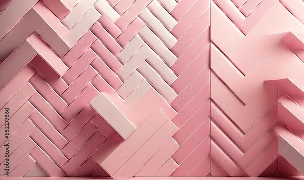 Poster a pink wall with a pattern of squares and rectangles in the middle of it, with a pink floor below it
