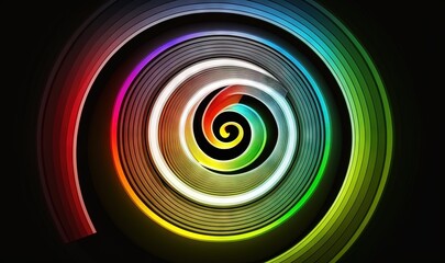  a colorful swirl with a black background and a black background with a red, yellow, green, blue, and red swirl in the center.  generative ai