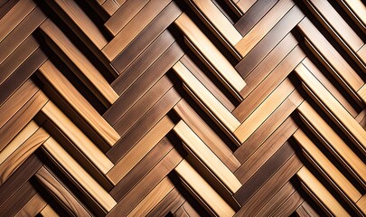  a wooden wall with a pattern of wood strips on it's sides and a black background with a white stripe at the bottom of the image.  generative ai