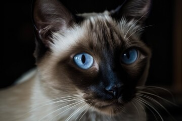 A Siamese cat owns it. It has lengthy whiskers and icy blue eyes. Generative AI
