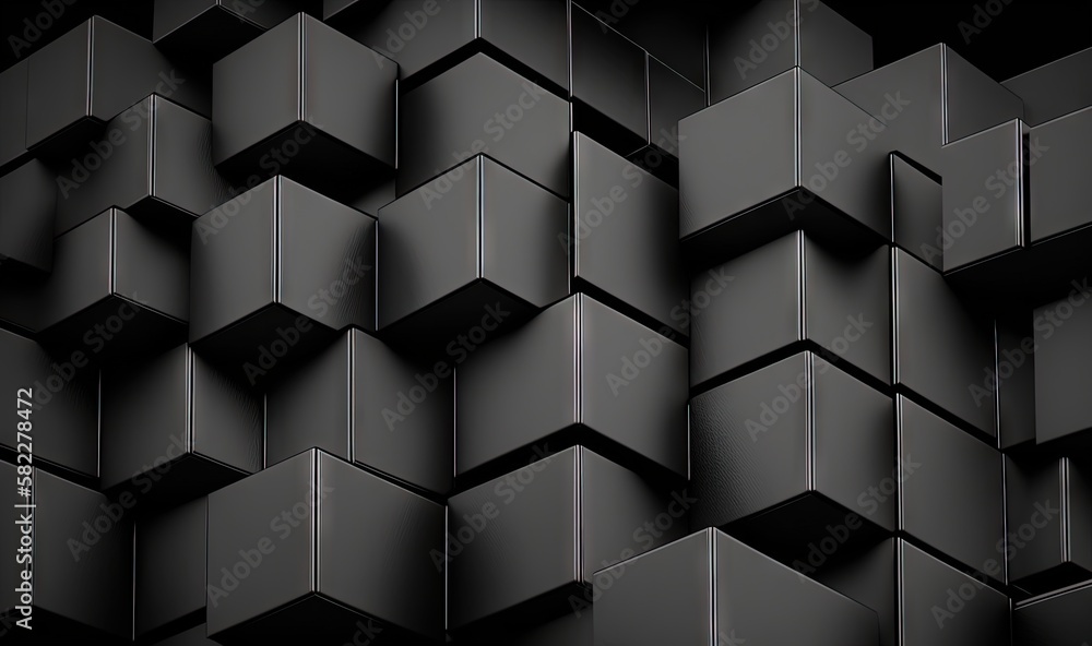 Poster a black background with a bunch of cubes on it's sides and a black background with a bunch of cubes 