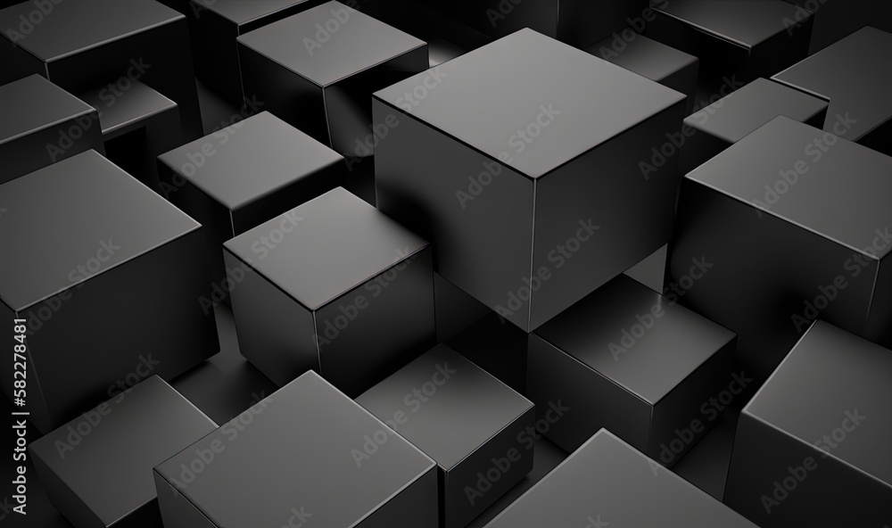 Poster a bunch of cubes that are all black and white in color and size, with one cube in the middle of the 