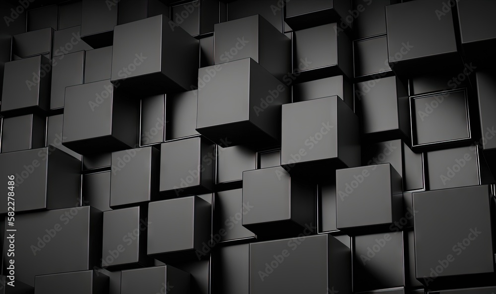 Aufkleber a black and white photo of a bunch of cubes on a wall with a clock on the top of it and a clock on t