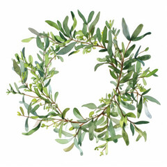 A digital watercolor illustration of a circle of spring flowers and greenery. Generative AI.