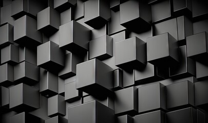  a black and white photo of a bunch of cubes on a wall with a light coming from the top of the cubes in the middle.  generative ai