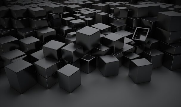  a bunch of black cubes that are in the dark room with one picture in the middle of the room and the other in the middle of the room. generative ai © Nadia