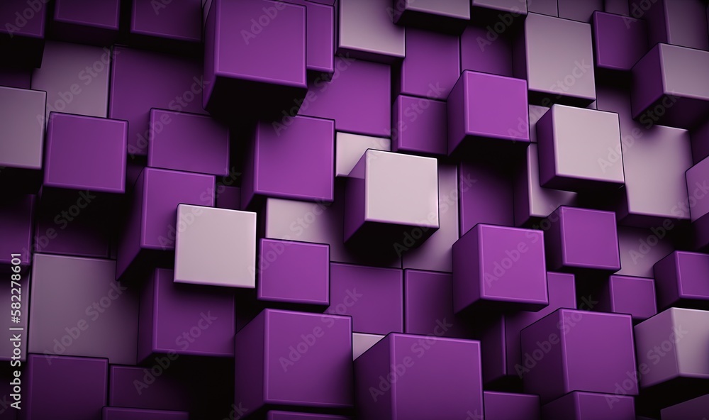 Poster a purple background with squares and rectangles in the middle of the image and a white square in the