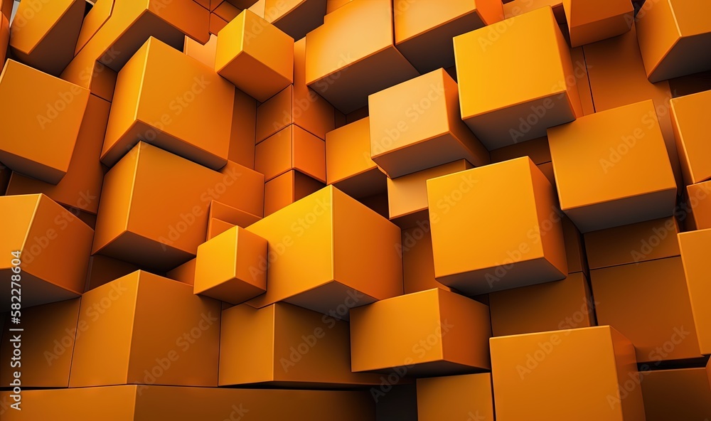 Poster a very large group of orange cubes in a wall of orange cubes with a black background that is very la