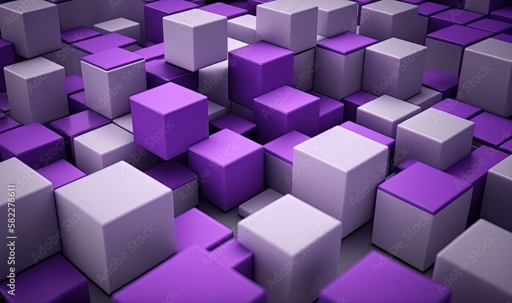 Aufkleber a bunch of purple and white cubes that are very large and very small in size and shape, all stacked 