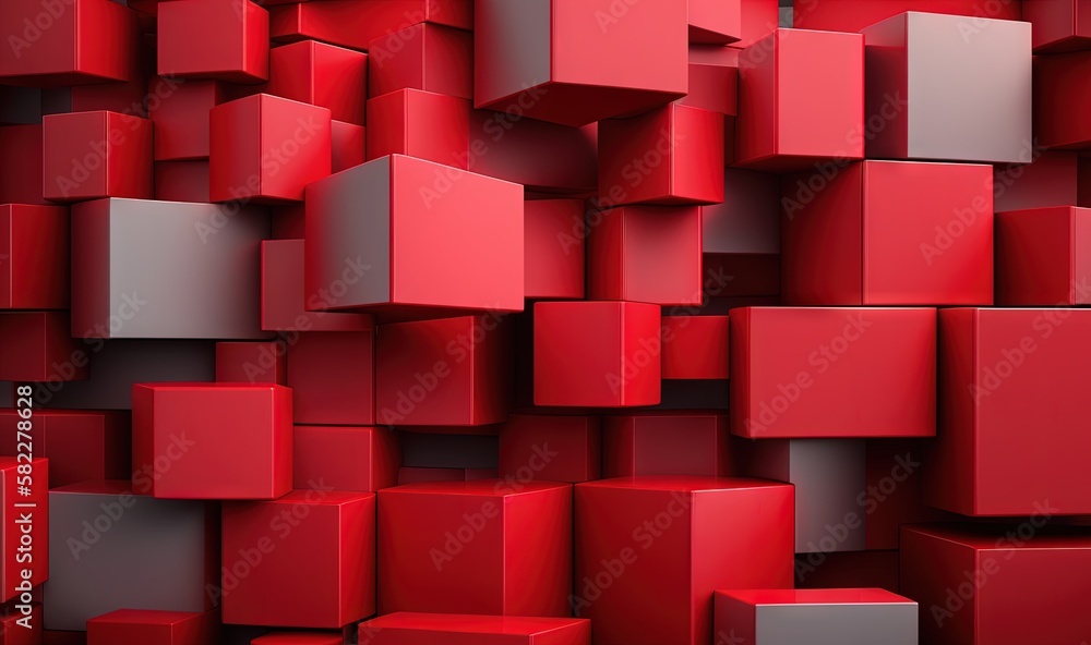 Poster a bunch of red cubes are stacked up in a wall of red and grey cubes that are stacked up in the same 