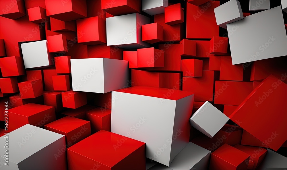 Poster a bunch of red and white cubes with one white cube in the middle of the picture and one white cube i