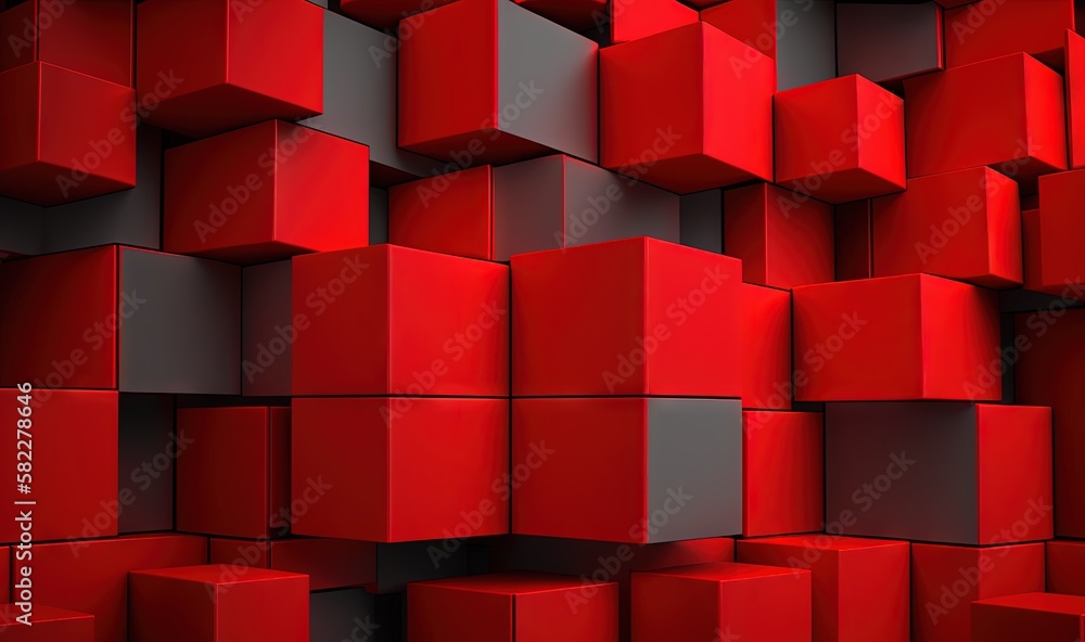 Poster a large group of red cubes with a black one in the middle of the picture and a black one in the midd