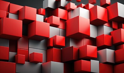  a group of red and silver cubes are stacked together in a pattern on a black background with a black background and a red and white border.  generative ai