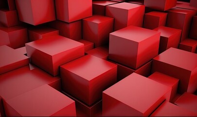 a bunch of red cubes that are stacked together in a room with a black floor and a red wall behind them and a black floor.  generative ai