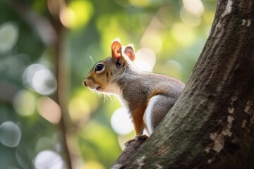 Naklejka na ściany i meble Thailand's Autumn Park with Squirrel on a Tree. Generative AI