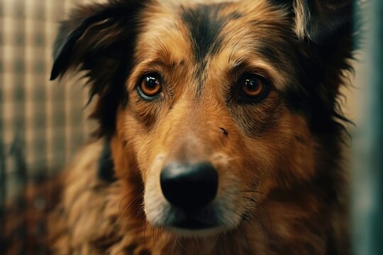 A picture of a dog in a shelter. Generative AI