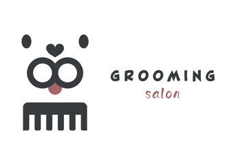 Dog grooming. Pet styling and grooming shop, hair salon, pet store signboard for dogs. Shearing animal