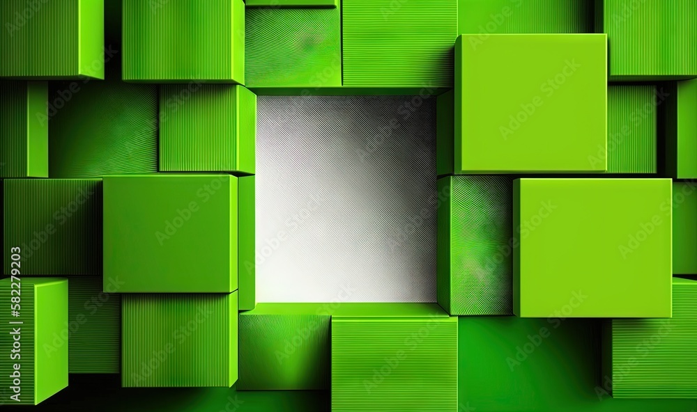Aufkleber an abstract green background with squares and a square in the middle of the image with a white squar