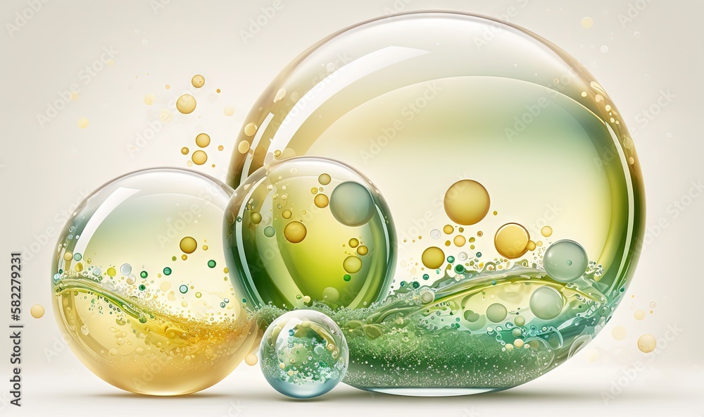 Poster a set of three bubbles with bubbles and bubbles on them, with water bubbles and bubbles on the botto