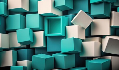  a group of blue and white cubes with a window in the middle of them, all stacked up in a pyramid pattern, with a black background.  generative ai