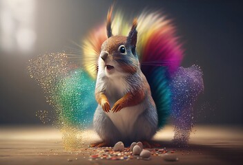 Squirrel Rainbow Multi Color Splash In Chic Style Generative AI