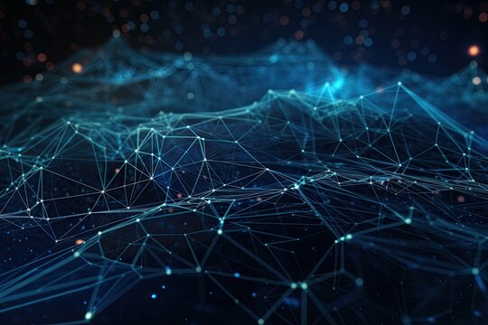 DeFi Decentralized Finance on a polygonal abstract background in dark blue. Blockchain is a concept for a decentralized financial system. Generative AI