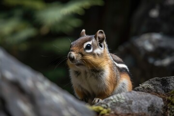 Golden mantled squirrel in its native setting in Washington's Mount Rainier National Park. Generative AI