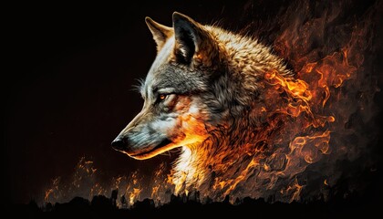 Grey Wolf's Fury: Blazing Fire from the Wilds of Nature: Generative AI