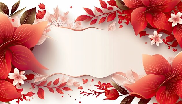 Romantic Red Flower Border Banner for Valentine's & Mother's Day with Copy Space: Generative AI