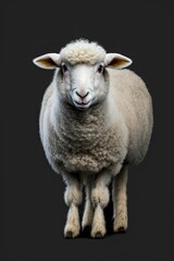 Fototapeta premium White Sheep Standing Isolated on Black Background: A Closeup of a Young Farm Animal Nature: Generative AI