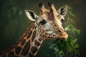 Wildlife of Africa: A Giraffe Enjoying Leaves in its Natural Habitat: Generative AI