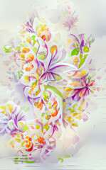 Wedding floral ornament. Soft and elegant floral background for weddings and other love greeting cards with copy space. Digital illustration created by AI, vertical format.