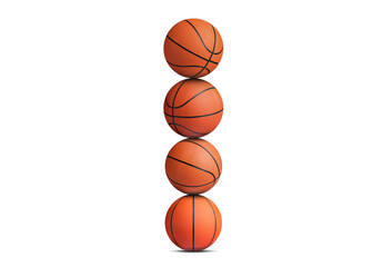 Stack of basketball balls on white background