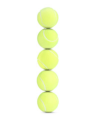 Stack of tennis balls on white background