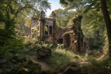 Fototapeta na wymiar Castle ruins in forest. Generative AI