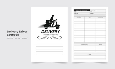Delivery Driver Log Book KDP Interior. Driver regular mileage tracker and order record notebook.