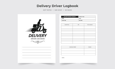 Delivery Driver Log Book KDP Interior. Driver regular mileage tracker and order record notebook.