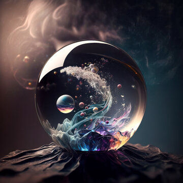Crysta ball in space, surreal galaxies fantasy. Generative AI