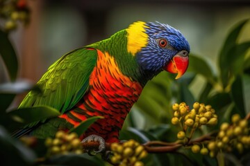 Obraz premium Lorikeet at the Botanical Garden of Deshaies. Generative AI