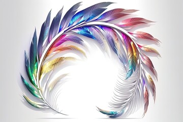 Obraz premium Holographic iridescent bird feathers on white background.
