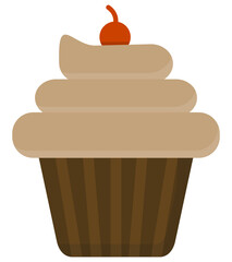 Cupcake of chocolate with cherry concept vector food dessert icon