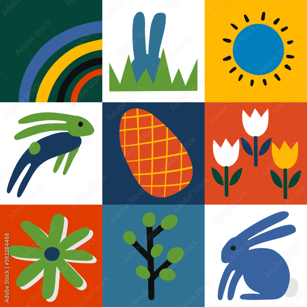 Poster happy easter. patterns. modern geometric abstract style. a set of vector easter illustrations. easte
